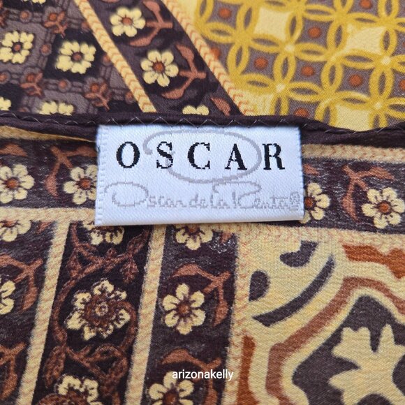 Unused Oscar de la Renta Silk Oblong Scarf Yellow Brown Flowers - Picture 3 of 15